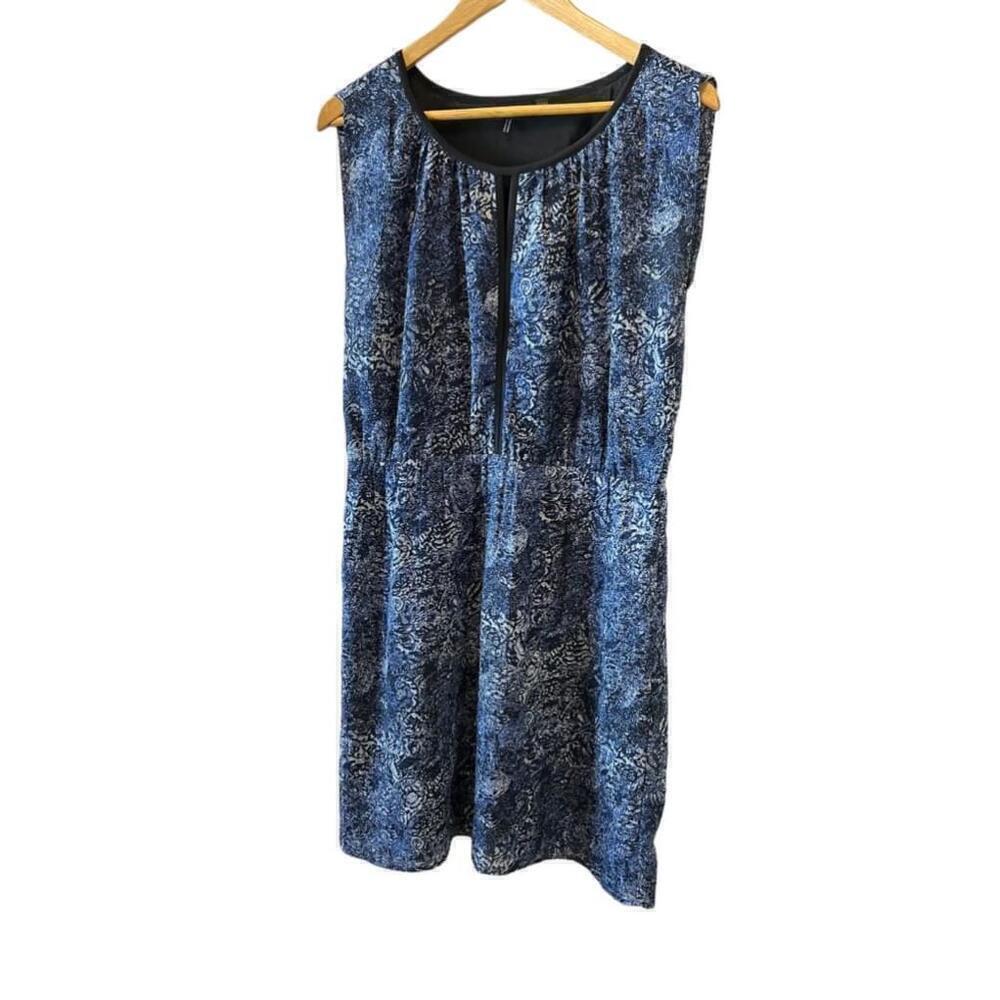 DEX Blue Printed Mid Length Sleeveless V Neck Dress M